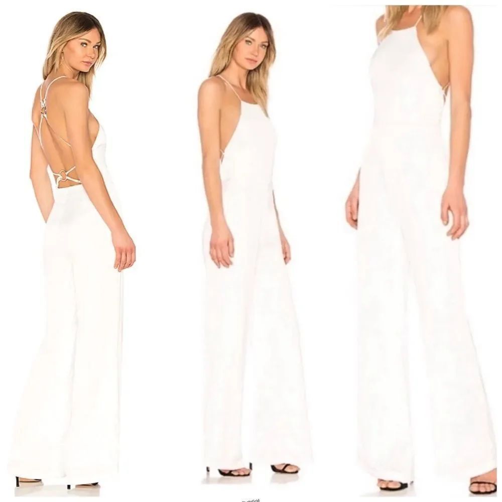 Revolve NBD Goddess White Ivory Strappy Backless Jumpsuit